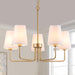 Farmhouse Chandelier, 5-Lights Visual Comfort Gold Light, Muted Gold with White Fabric Shade, Linear Island Lighting Fixture for Kitchen, Dining Room