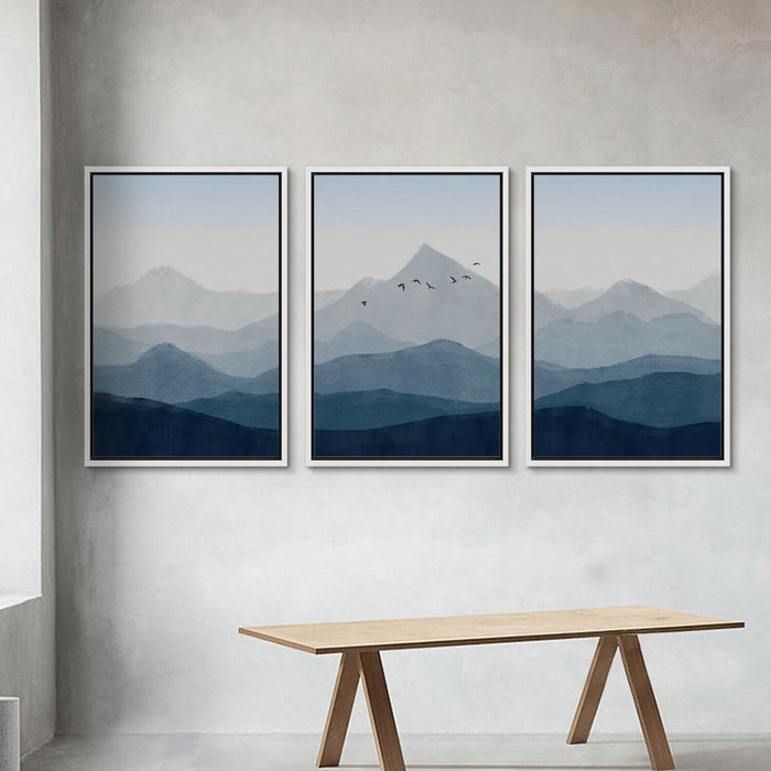 3 Piece Framed Canvas Wall Art Set, Blue Mountain Wall Art Prints, Abstract Nature Landscape Prints, Minimalist Modern Wall Art Decor