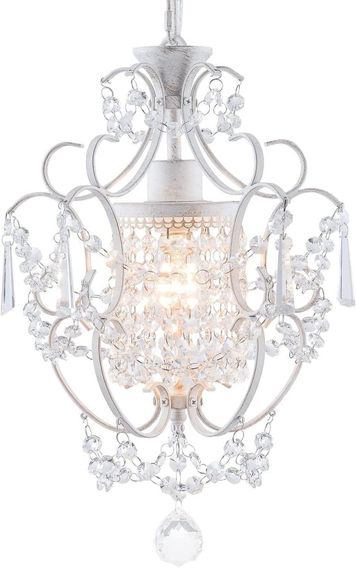 Modern Mini Chandelier,White Retro Crystal Light Fixtures Ceiling Mount 1 Light Small Crystal Chandeliers for Bedroom Elegant Hanging Lighting for Girls Room Dining Room Closet Kitchen Island