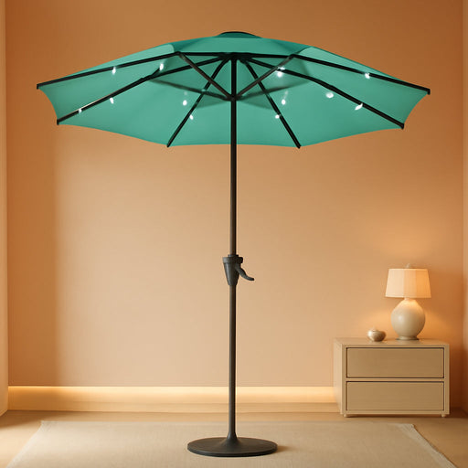 9 Ft 3-Tier Outdoor LED Lighted Patio Umbrella W/Crank, Peacock Blue