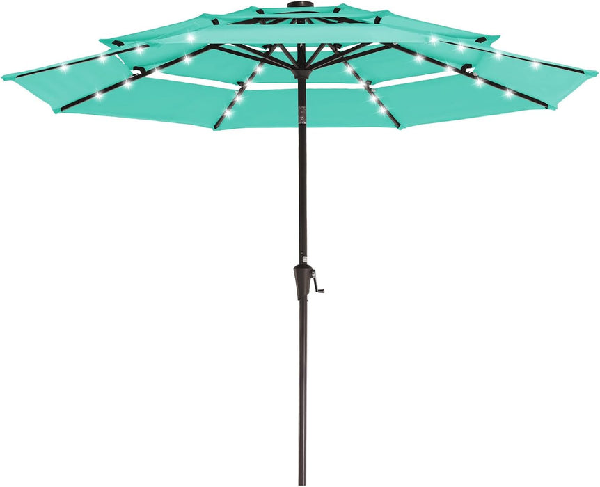 9 Ft 3-Tier Outdoor LED Lighted Patio Umbrella W/Crank, Peacock Blue