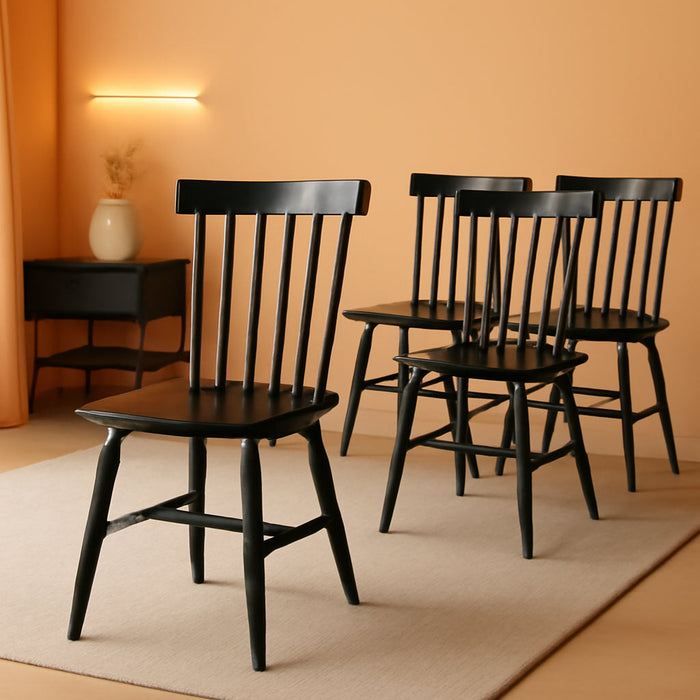 Windsor Dining Chairs Set of 4, Farmhouse Wooden Kitchen Chairs with Rubber Wood Frame and Spindle Backrest for Dining Room, Living Room, Black