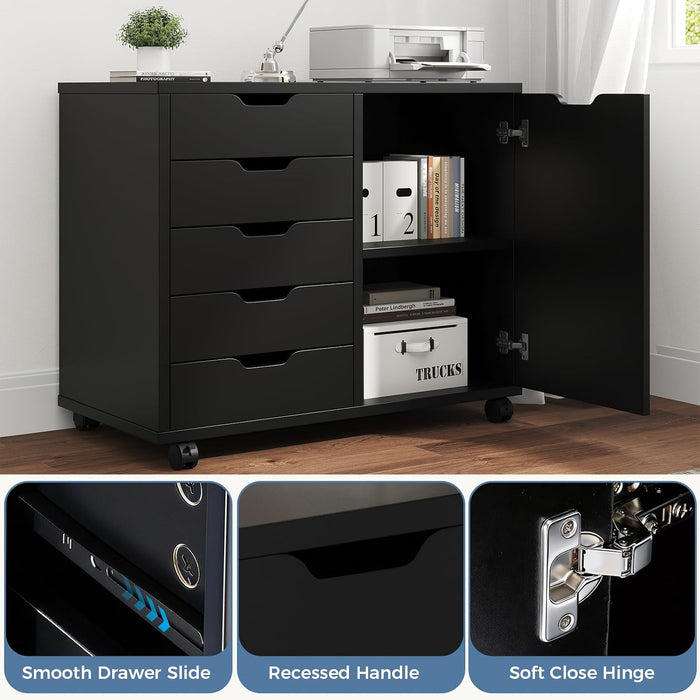Black Premiumgrade Five Drawer File Cabinet Wheels