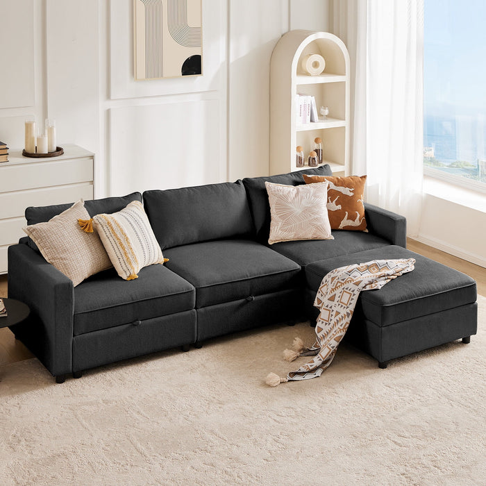 Modular Sectional Sofa, 4 Seat Convertible Oversized U Shaped Sofa Couch with Storage Ottomans, Dark Grey