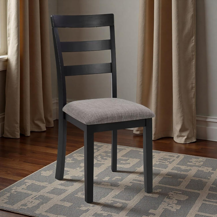 Dining Chairs Set of 2, Wooden Upholstered Kitchen Chairs with Solid Wood Legs & High Ladder Back, 275Lbs Capacity, Comfortable Farmhouse Style Kitchen Accent Chairs for Dining Room, Black