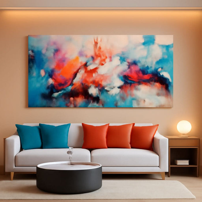 Abstract Wall Art Canvas Hand-Painted Art in Blue and Pink Office Wall Decor Wall Art for Living Room Paintings for Wall Decorations Modern Wall Decor for Bedrooms, and Dining Room 24×48In