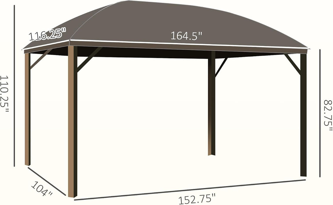 10' X 14' Hardtop Gazebo Canopy with Galvanized Steel Roof, Aluminum Outdoor Pavilion Gazebo with Top Hook, Netting, and Curtains for Patio, Garden, Backyard, Deck, Brown