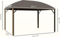 10' X 14' Hardtop Gazebo Canopy with Galvanized Steel Roof, Aluminum Outdoor Pavilion Gazebo with Top Hook, Netting, and Curtains for Patio, Garden, Backyard, Deck, Brown