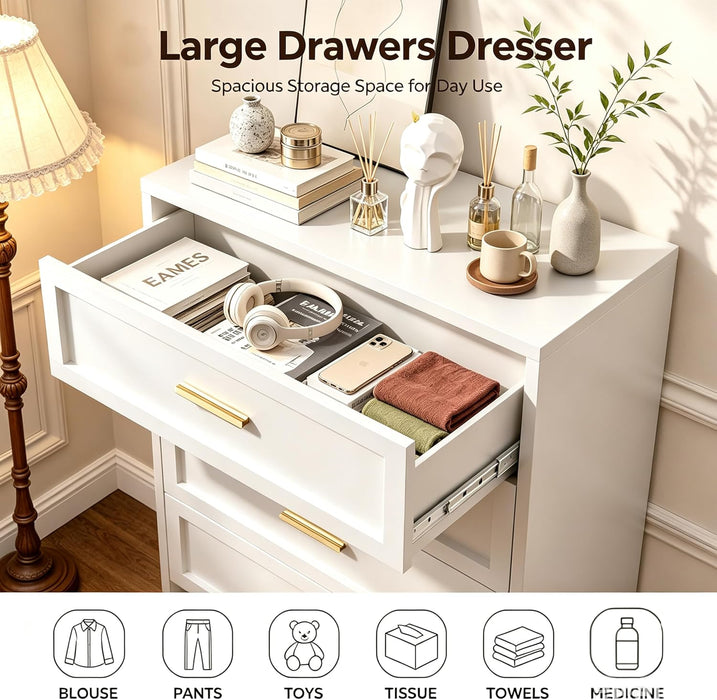 Tall White Dresser for Girls Bedroom,White Chest of Drawers for Bedroom,Metal Dressers for Kids Bedroom Living Room Hallway,Entryway, Nursy