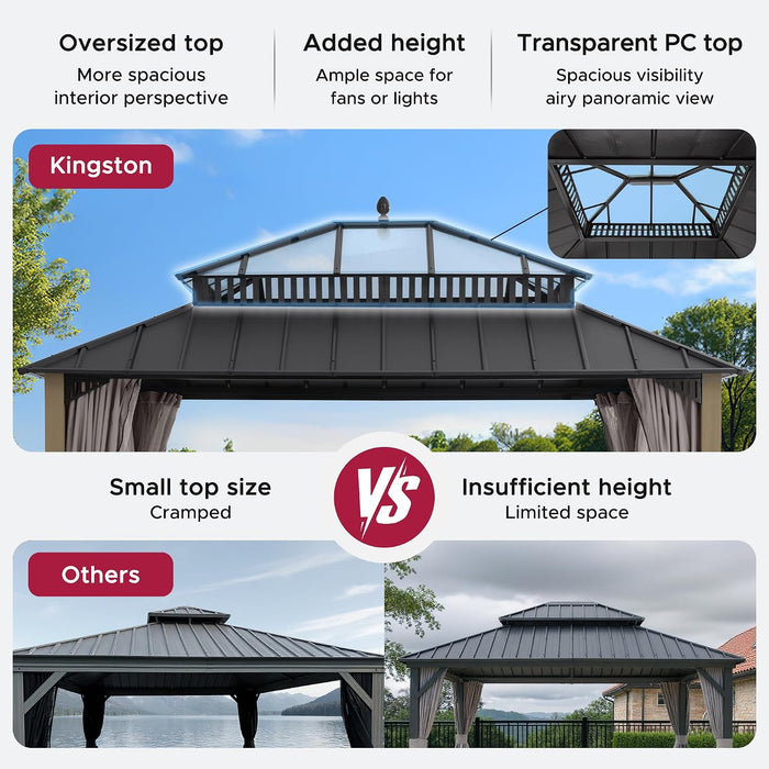 14x12 Hardtop Cedar Wood Gazebo PolycarbonateRoof CurtainsNetting