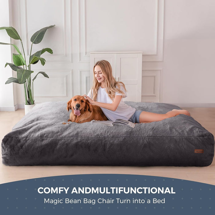 Giant Bean Bag Chair Bed for Adults, Convertible Beanbag Folds from Lazy Chair to Floor Mattress Bed, Large Floor Sofa Couch, Big Sofa Bed, High-Density Foam Filling, Machine Washable