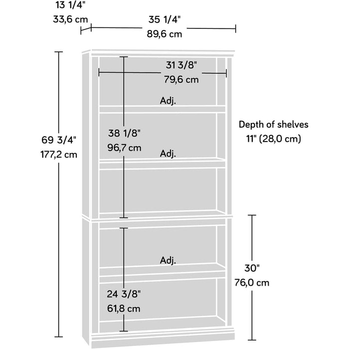 Miscellaneous Storage 5 Bookcase/Book Shelf, L: 35.28" X W: 13.23" X H: 69.76", Estate Black