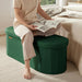 Ottoman with Storage, Sherpa Folding Storage Bench Foot Rest, Modern Upholstered Seat for Living Room, Entryway, Bedroom, Oval Green
