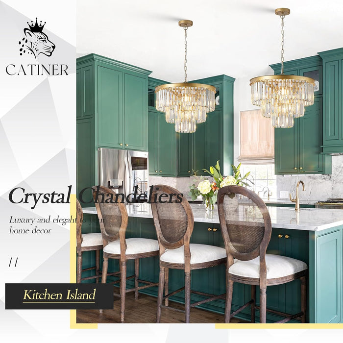 20" Modern Crystal Chandeliers,7 Lights Gold round Light Fixture
