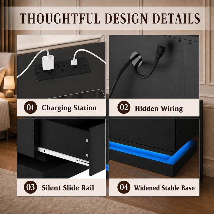 9 Drawer Dresser with LED Light, Dresser with Charging Station