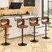 Barstools Set of 4,Kitchen Island Stools with Bentwood Back,Arm&Footrest,Counter Height Bar Chairs PU Leather Cushion Seat Adjustable Height 360°Swivel,Island Chairs for Club Pub,Rustic Brown