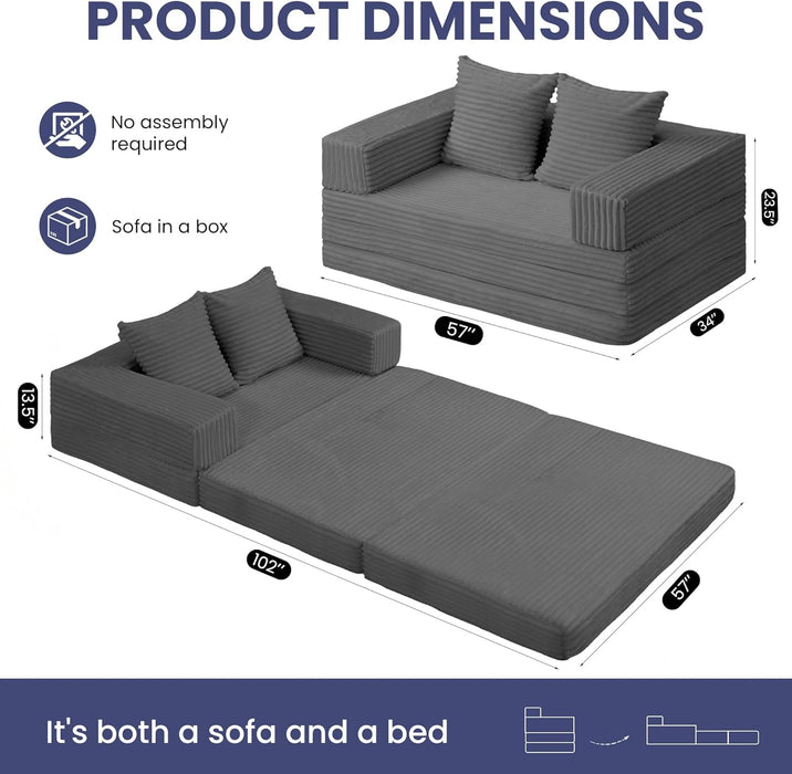 Gray FourInOne Convertible Compact Sofa Bed Pillow