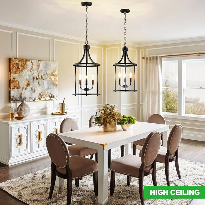 Chandelier Pendant Light Fixture, 3 Light Farmhouse Black Chandelier Pendant Lighting，Open Frame Hanging Light Fixture for Dining Room Foyer Entrance Kitchen Island