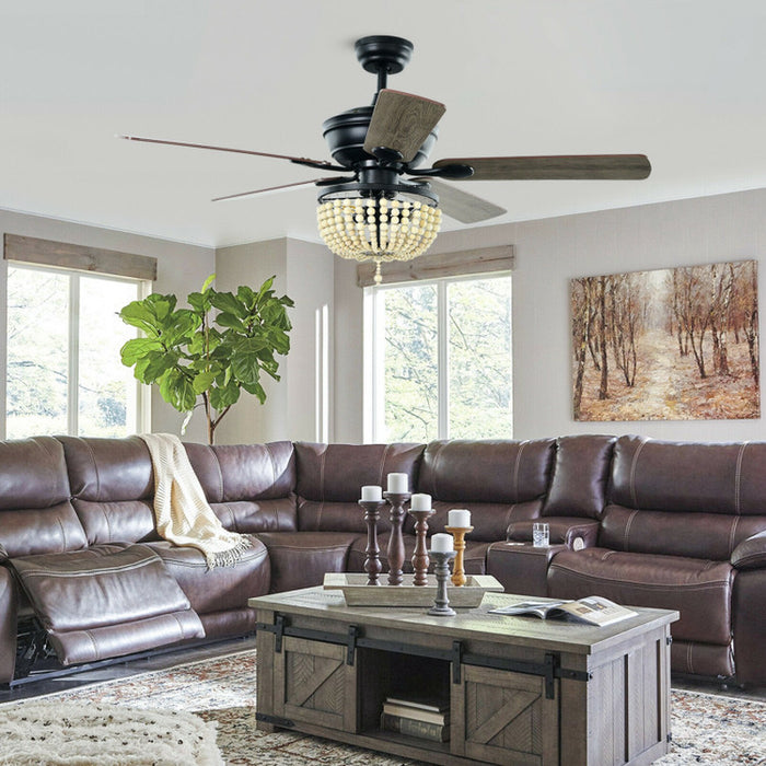 52 Inch Retro Ceiling Fan Light with Reversible Blades Remote Control