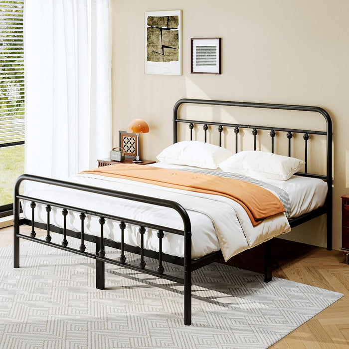 Queen Size Metal Bed Frame, Victorian Style Headboard and Footboard