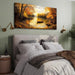 Fall Wall Art, Landscape Wall Art, Large Wall Decor, Lake Boat Forest Canvas Art Prints, Gold Autumn Nature Pictures, Rustic Paintings for Living Room Bedroom Dining Room Office Farmhouse 29"X57"