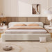 King Size Thick Bouce Fabric Upholstered Platform Bed with Curved Shaped Headboard, Wood Bed Frame for Kids Teens Adults, White