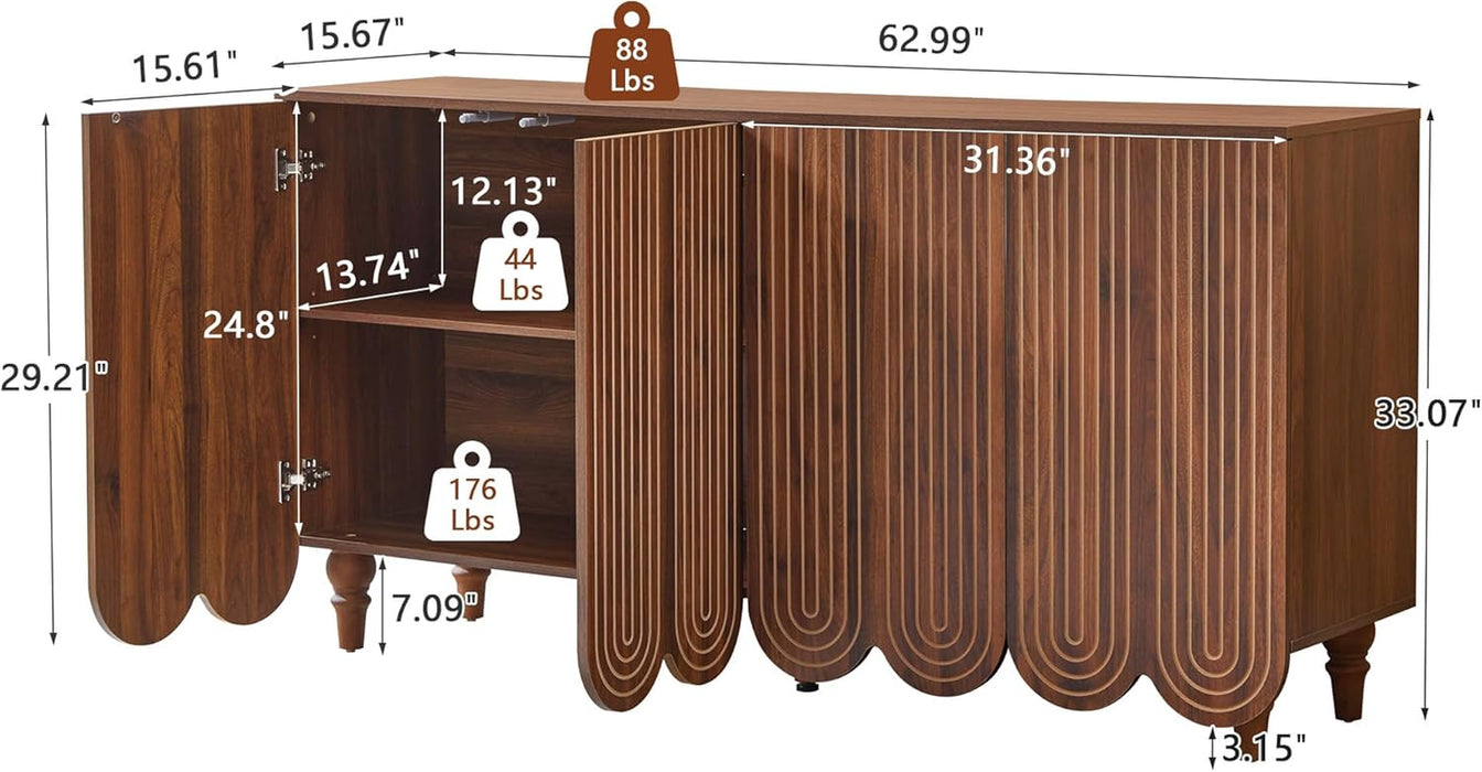 Walnut Buffet Cabinet Set With IndustrialStyle Shelves