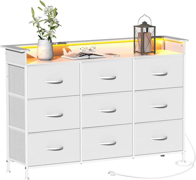 White Dresser With Integrated LED Lighting Charging