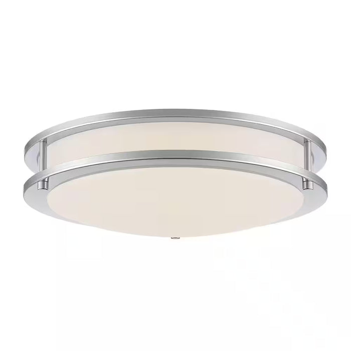 Flaxmere 14 In. Chrome Dimmable Integrated LED Flush Mount Ceiling Light with Frosted White Glass Shade