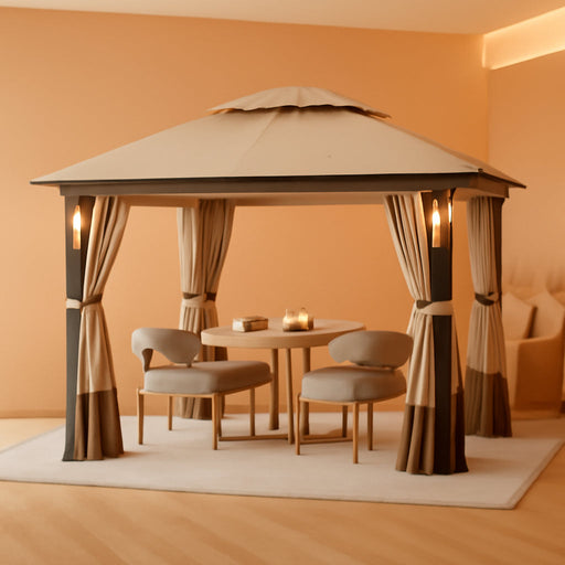 Patio Gazebo 10x12 Khaki Weatherproof Aluminum Frame