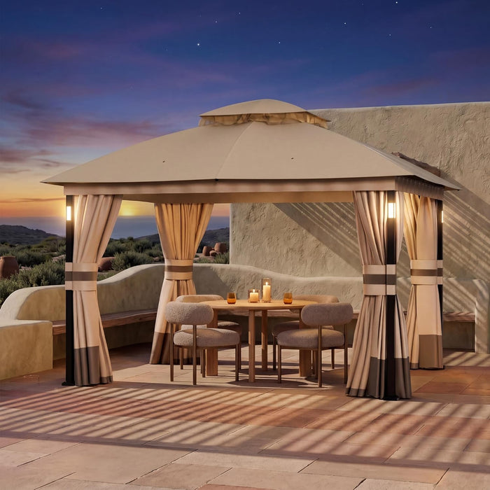 Patio Gazebo 10x12 Khaki Weatherproof Aluminum Frame