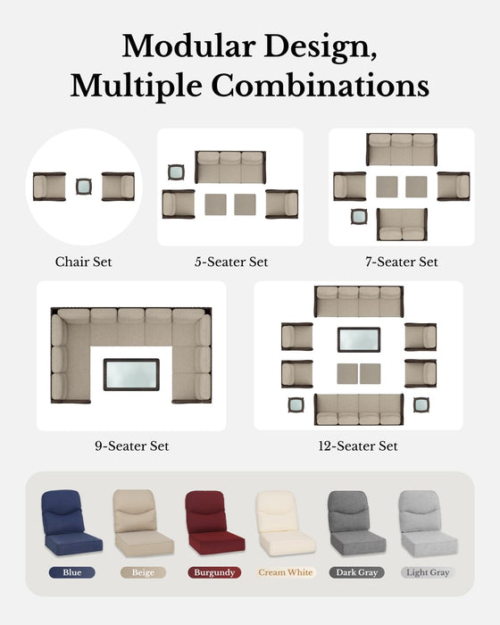 Luxury Patio Furniture Set with 6-Inch Thick Cushion, Outdoor Couch and High Back Swivel Rocker Patio Chairs, 7PCS Wicker Conversation Set for Deck, Yard, and Poolside in Blue (V2)