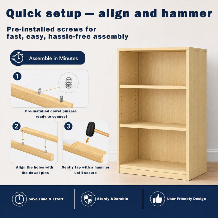 【2026 Adjustable Shelves 3-Tier Bookcase, 71 Inches, Wooden Open Display Floor Bookshelf (Oak Color)