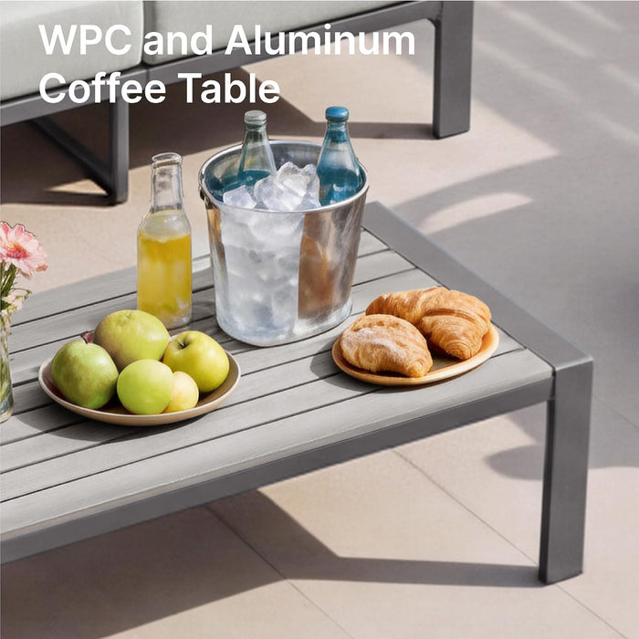 Aluminum Outdoor Patio Furniture Set with Coffee Table,4 Seater Patio Conversation Sets with Washable Thick Cushions,Outdoor Sectional Furniture Set for Poolside, Balcony,Gray Aluminum Frame