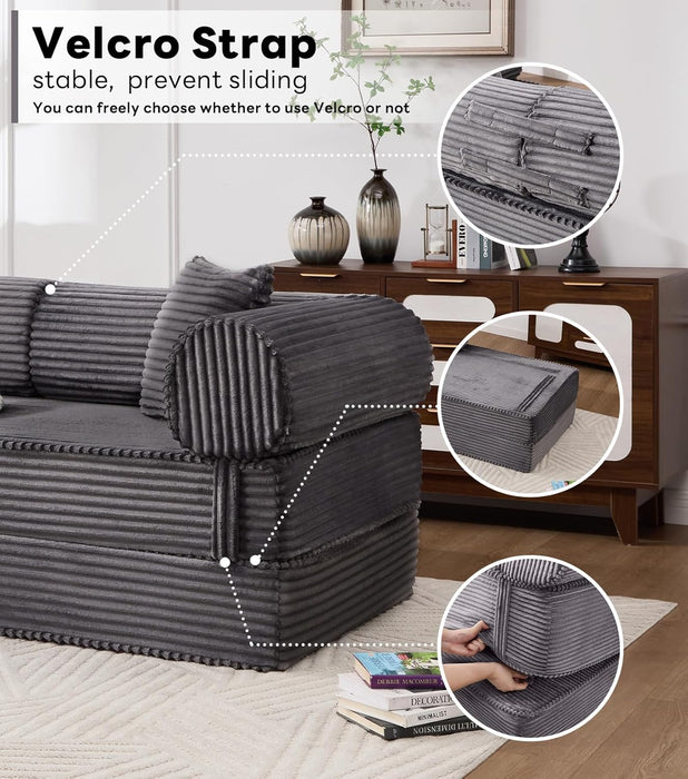 Gray Corduroy Convertible Sectional Sofa Bed Cushions