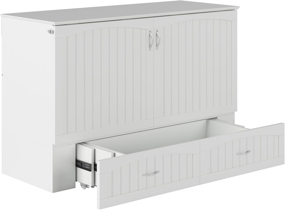 , Southampton Murphy Bed Chest Queen with 6" Mattress, Storage Drawer & Built-In USB Charger, White