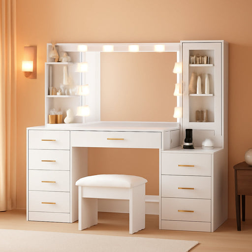 49.2Inches White Vanity Desk With Integrated Mirror