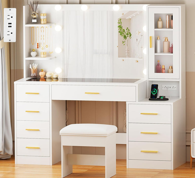 49.2Inches White Vanity Desk With Integrated Mirror