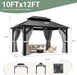 10'X12' Gazebo Hardtop Gazebo, Aluminum Frame Pergola with Double Galvanized Steel Roof, Permanent Outdoor Metal Canopy with Curtain & Netting for Patio, Backyard, Deck, Dark Grey