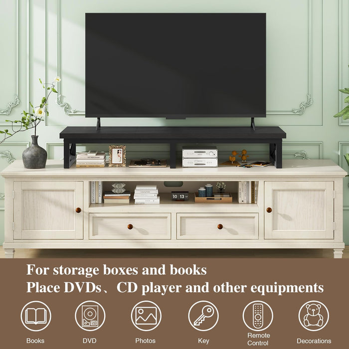 45" Large TV Riser for 32-60 Inch Tv,Tabletop Short TV Stand with Storage and Steel Legs,Dual Screen Office Desk,Stand Riser,Tv Riser Stand for Home,Bedroom,Living Room,Black TVT002B