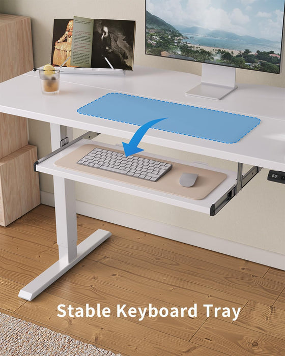 Standing Desk with Keyboard Tray, 48 X 24 Inch Adjustable Height Sit Stand Desk with Memory Presets for Home Office, Ergonomic Computer Workstation, White