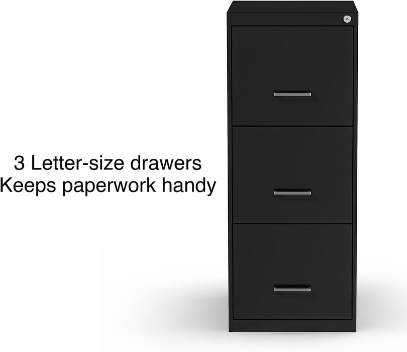 Vertical File Cabinet, 3-Drawer, Letter/Legal, Locking, Black