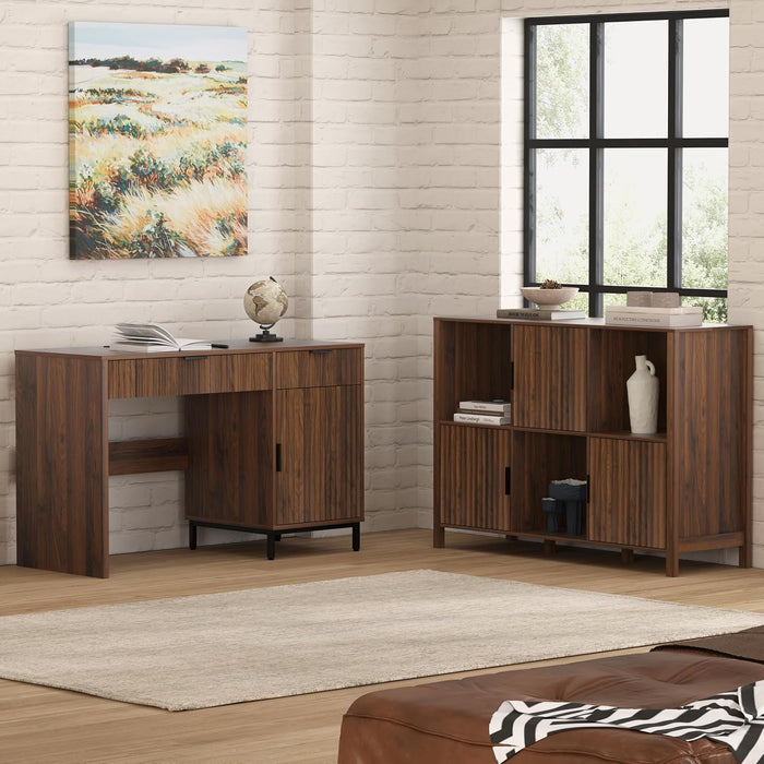 Brown 47 Inch Fluted Executive Desk ChargingStation