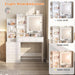 Vanity Desk with Mirror and Lights,Makeup Vanity with 6 Drawers and Shelves,Dressing Table with Power Outlet,Makeup Desk with Led Lighted Mirror in 3 Colors,For Bedroom,White
