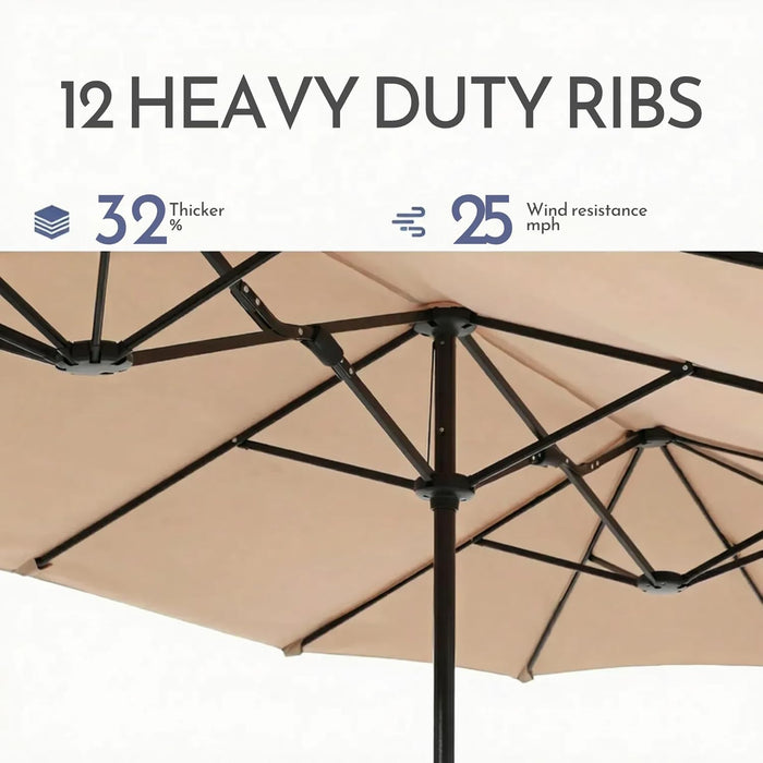 15Ft Large Patio Umbrellas with Base Included, Outdoor Double-Sided Rectangle Market Umbrella with Stand, outside Umbrellas for Poolside Lawn Backyard