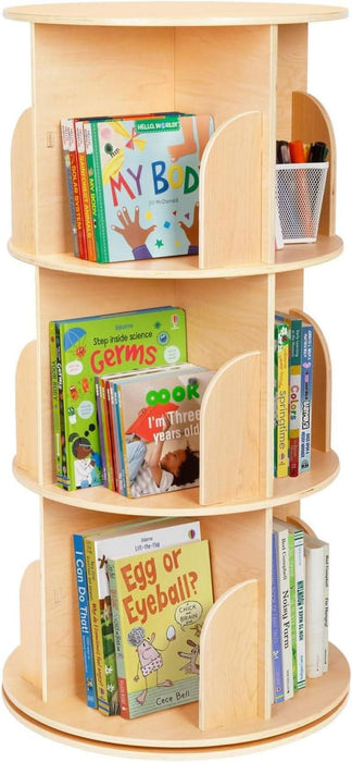 Kids Rotating Bookshelf, Small Corner Bookshelf for Small Space, 360° Display 3 Tier Floor Standing Bookcase Storage Rack, Wooden Narrow Bookcase Organizer for Bedroom, Living Room