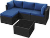 Patio Furniture Set 5-Piece, Outdoor Sectional Sofas with Washable Cushion, Wicker Rattan Patio Conversation Sets for Backyard Porch and Poolside, Navy