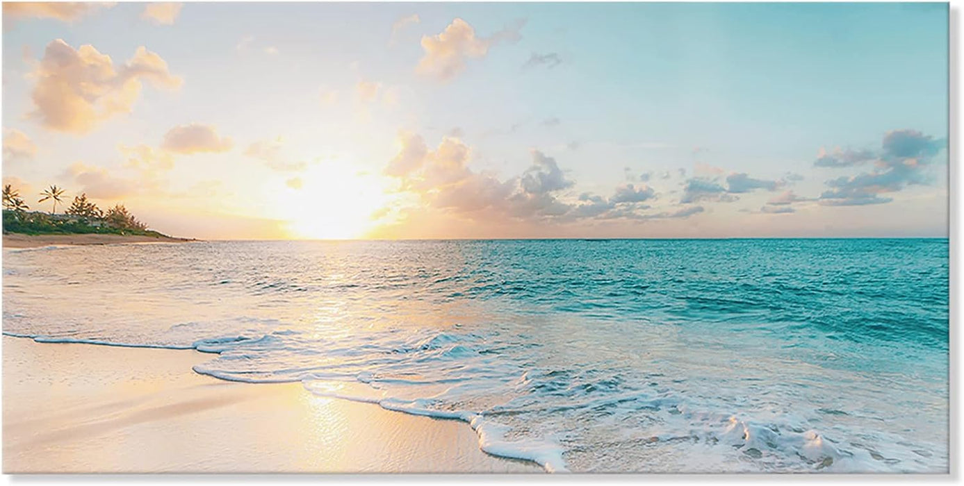 Ocean Beach Sunset Canvas Wall Art for Bedroom Seascape Paintings Coastal Picture Framed Artwork for Bathroom Living Room Office Wall Decor 20" X 40"