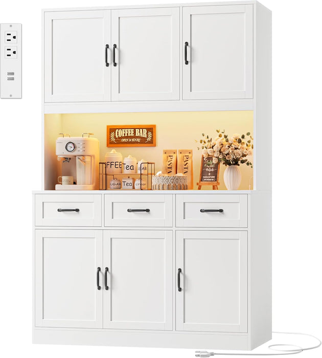 Tall White 72Inch Kitchen Pantry Cabinet Illumination