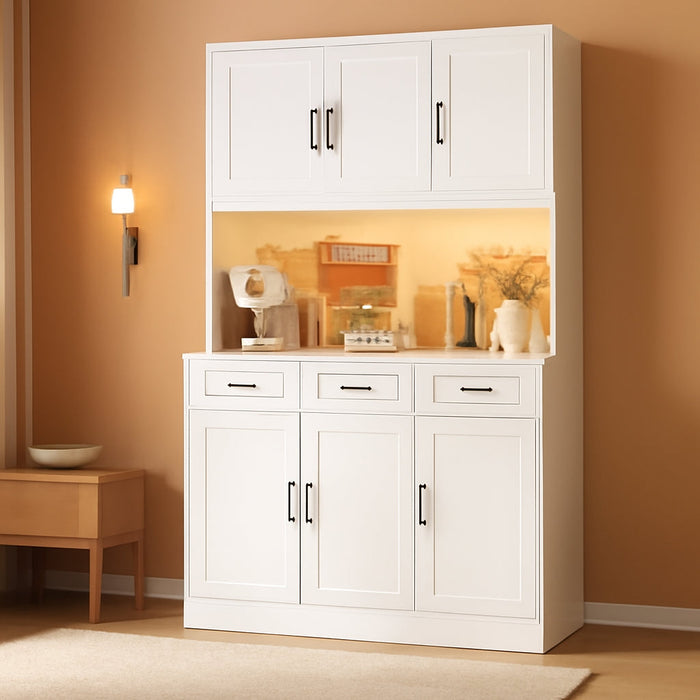 Tall White 72Inch Kitchen Pantry Cabinet Illumination